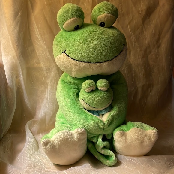 Baby Adventure Other - Baby Adventure Frog stuffed toy big frog hugging baby frog w/blue bow & blanket